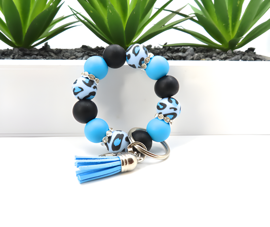 Electric Blue Leopard Print Silicone Keychain