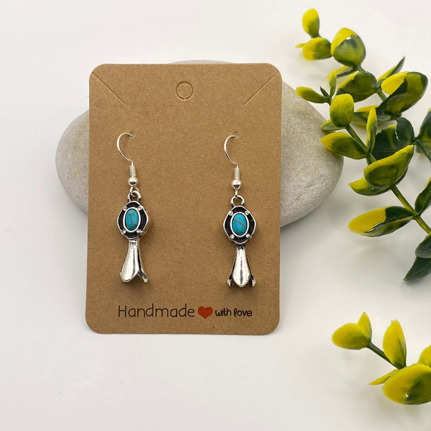 Turquoise & Silver Squash Blossom Earrings