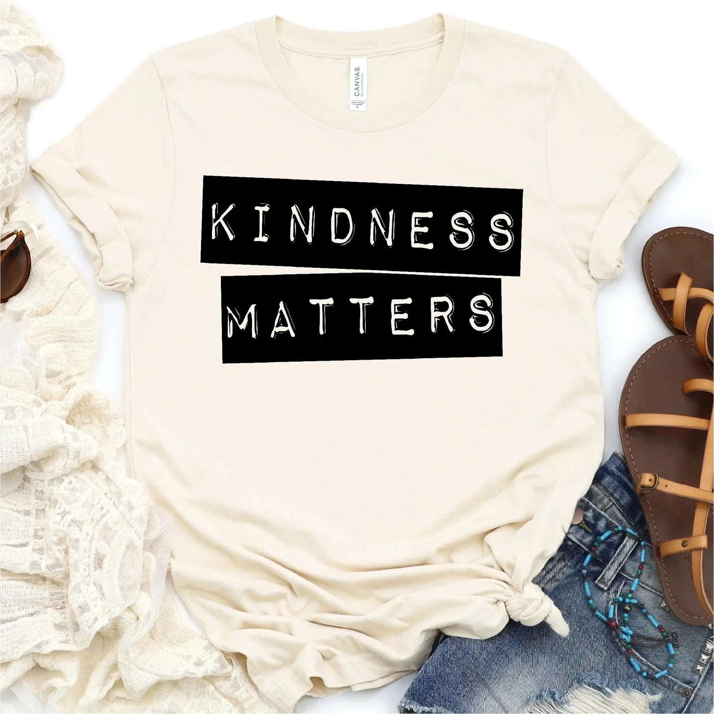 Alt text: Kindness Matters unisex t-shirt, handmade inspirational apparel