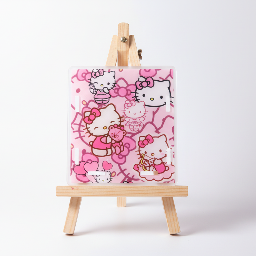 Pink case with Hello Kitty illustrations on a white background