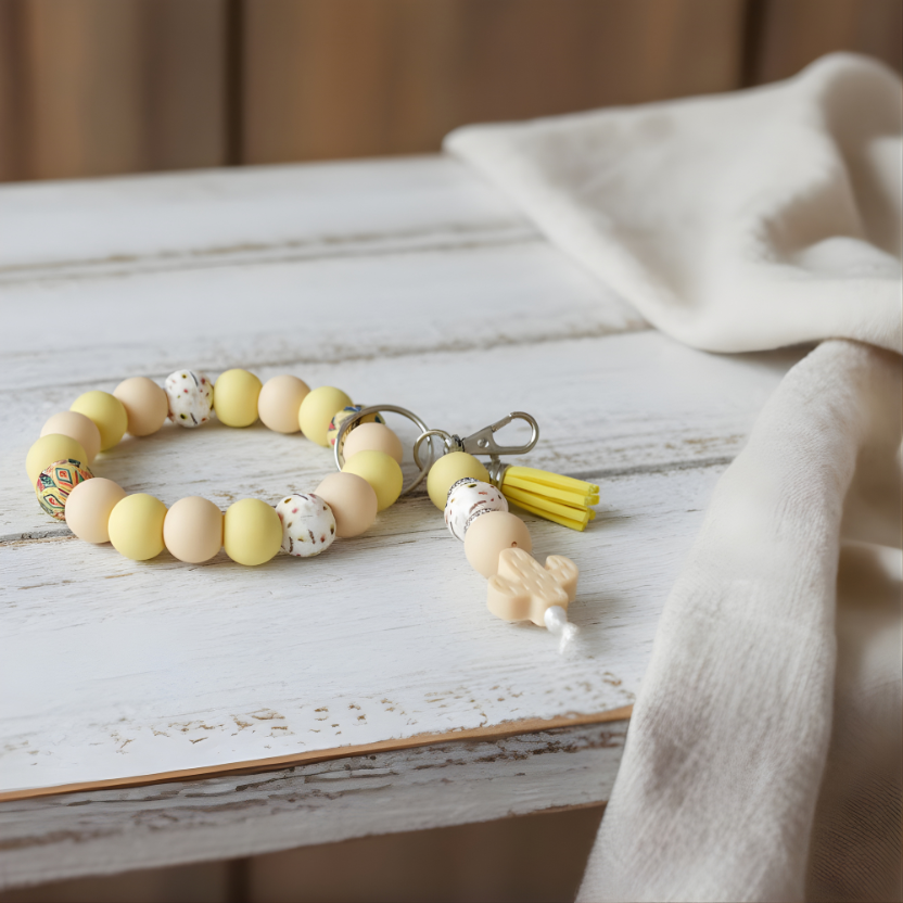 Sunny Cactus Beaded Wristlet Keychain
