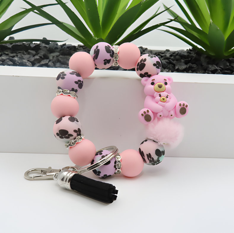 Pink Paw Print Koala Beaded Wristlet Keychain