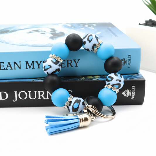 Electric Blue Leopard Print Silicone Keychain