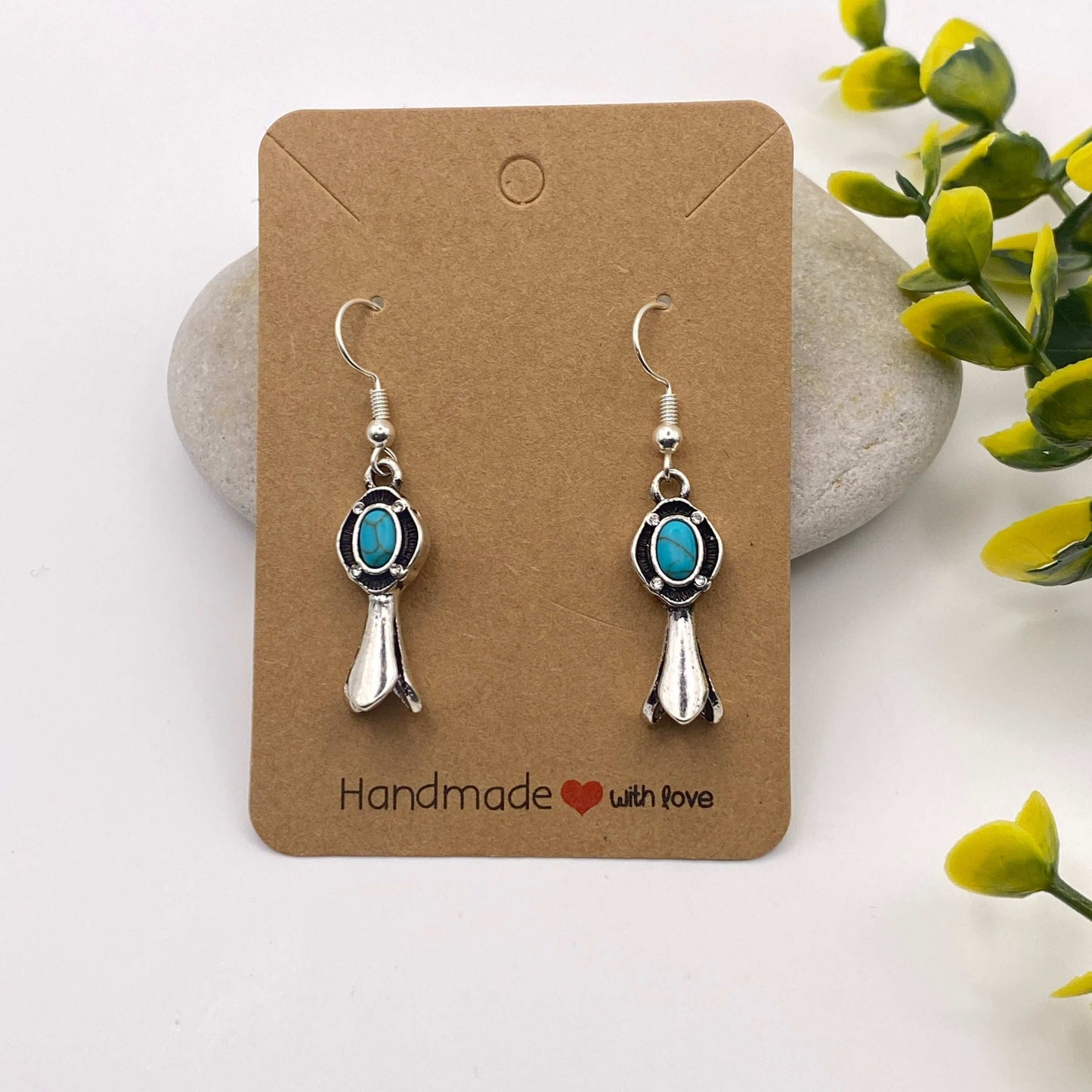 Turquoise & Silver Squash Blossom Earrings