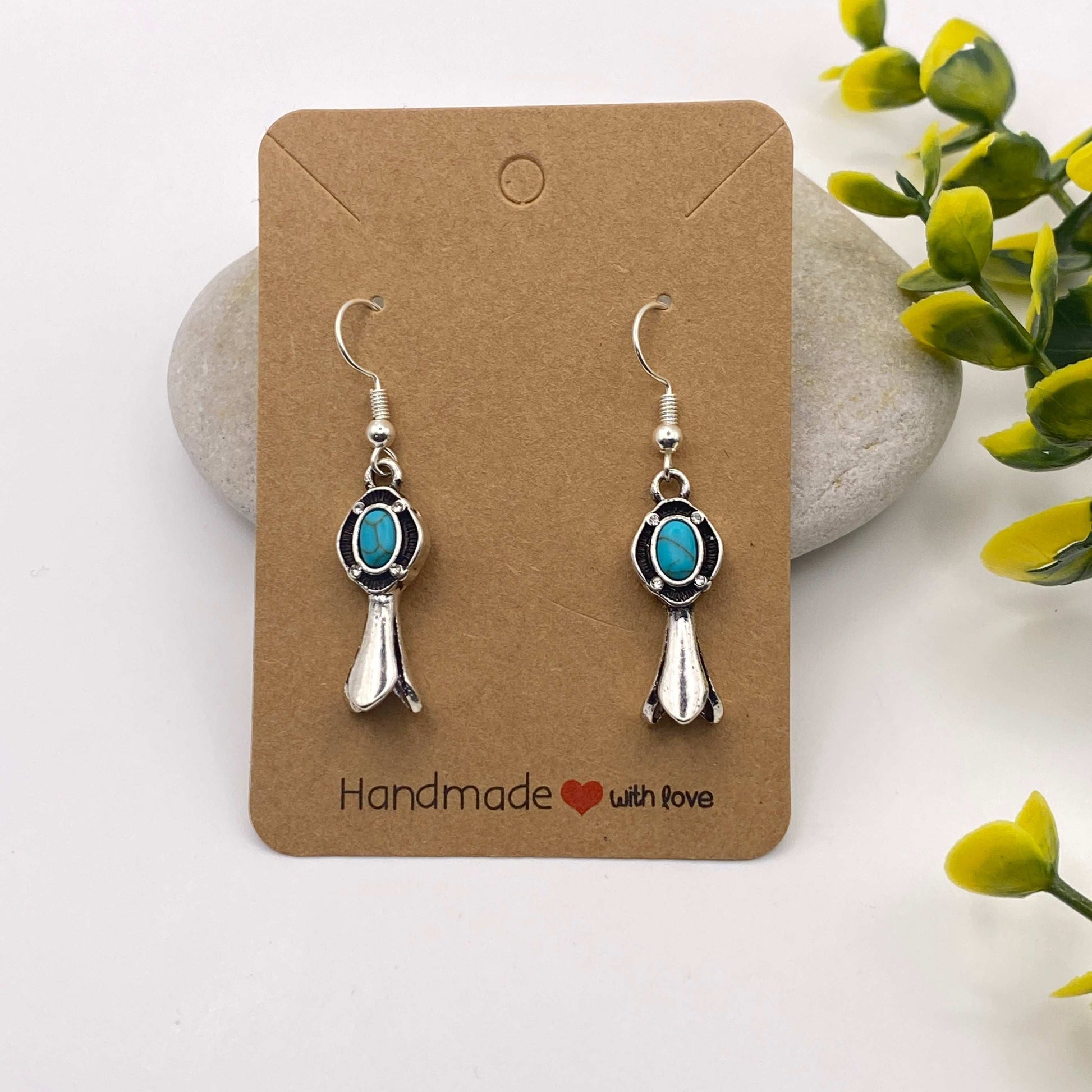 Turquoise & Silver Squash Blossom Earrings