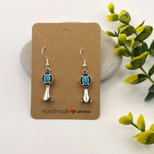 Turquoise & Silver Squash Blossom Earrings