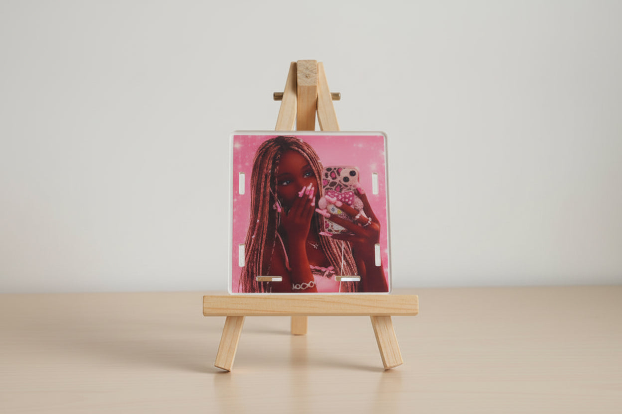 Phone case with a person holding a phone with a pink case on a white background