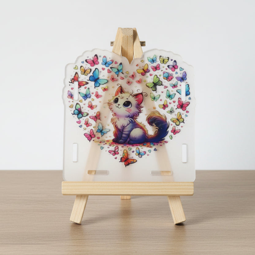 Sticker with a cat and butterflies design on a white background