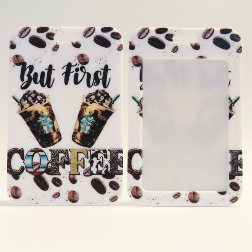 Phone case with Starbucks design and 'But First Coffee' text on a white background.