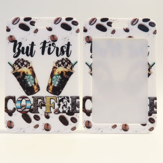 Phone case with Starbucks design and 'But First Coffee' text on a white background.