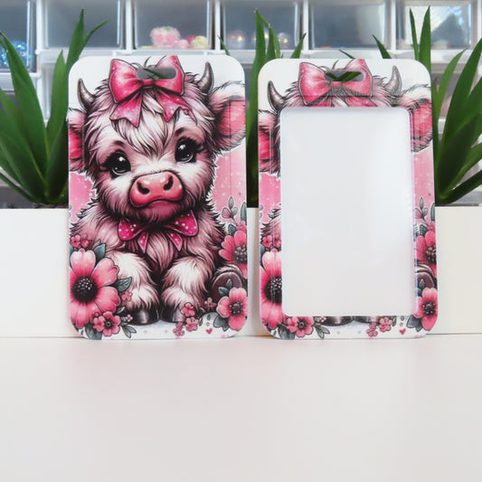 Cute Pink Highland Cow  Badge Holder
