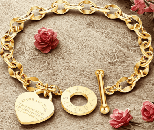 Stainless Steel Bible Proverbs link bracelet, engraved faith jewelry