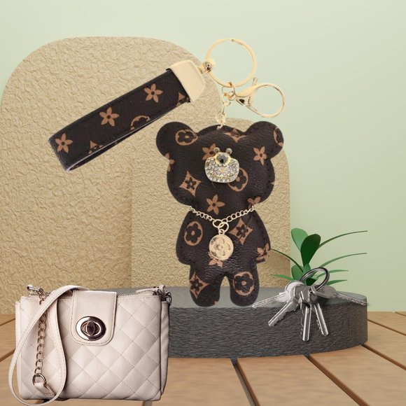 Leather Teddy Bear Wristlet Keychain | Bag Charms | Purse Charms