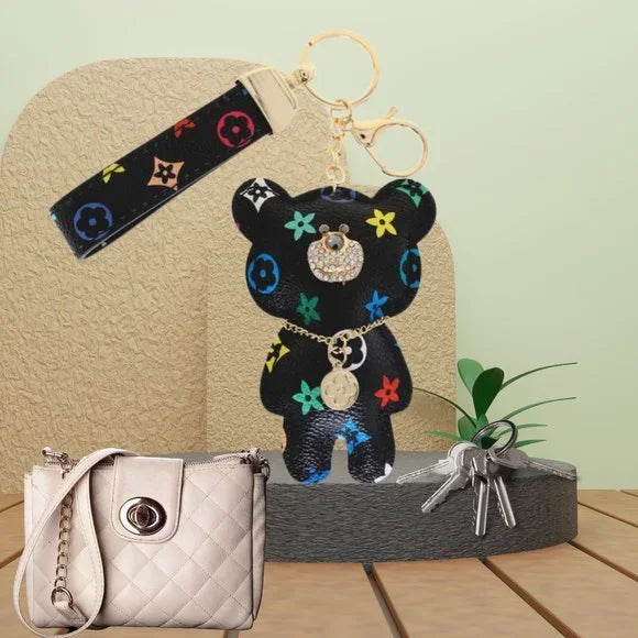 Leather Teddy Bear Wristlet Keychain | Bag Charms | Purse Charms